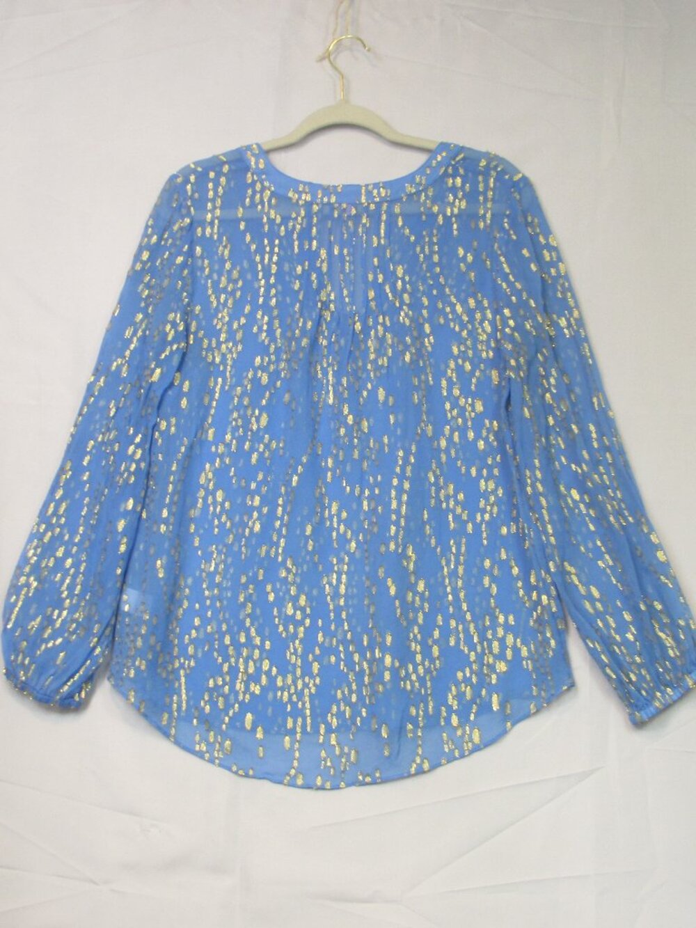Lilly Pulitzer Colby Silk Blend Gold Metallic Dot V-Neck Blouse Sheer Blue Sz M - Picture 3 of 9